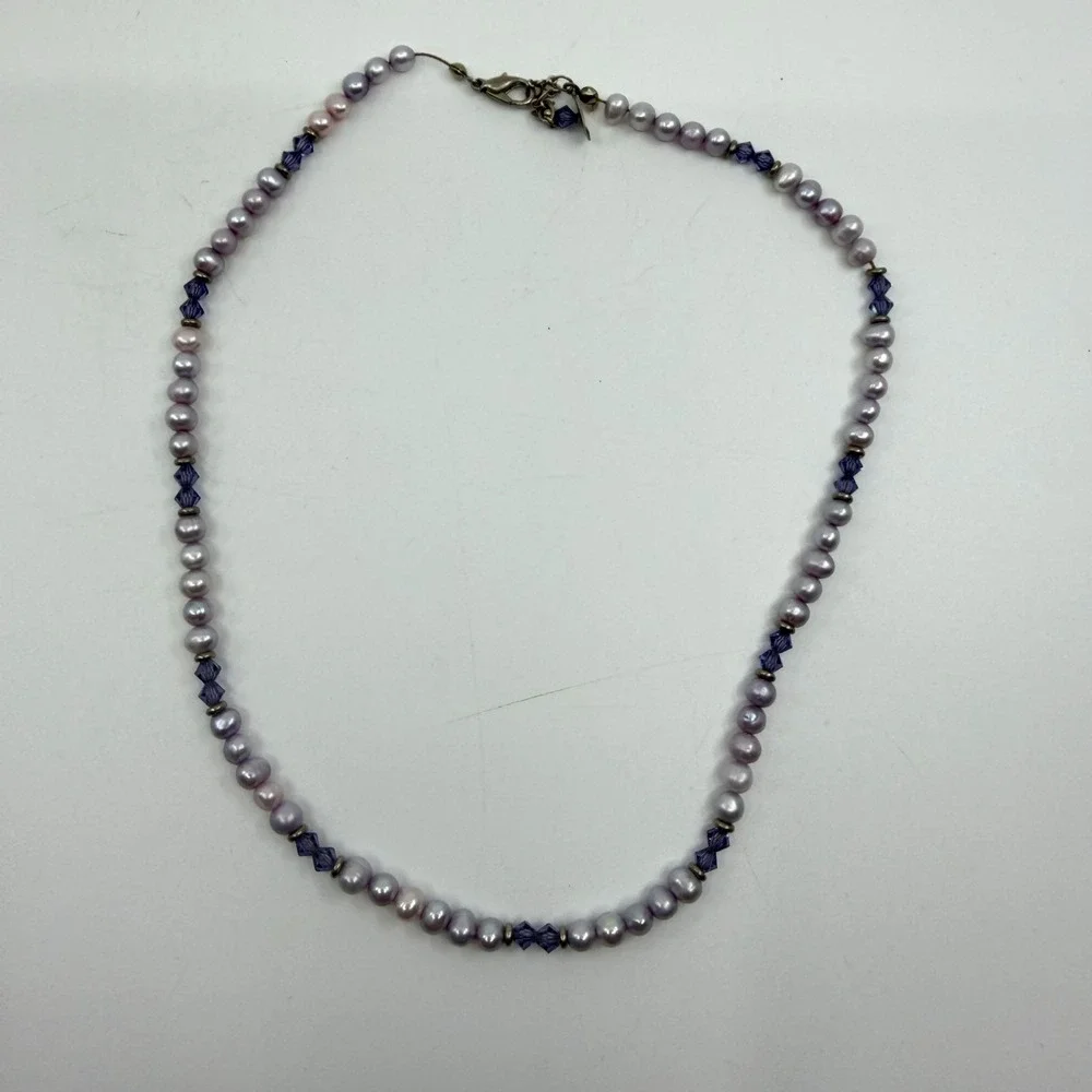 Salsa Designs Lavender Pearl & Purple Crystal Beaded Necklace Statement Piece